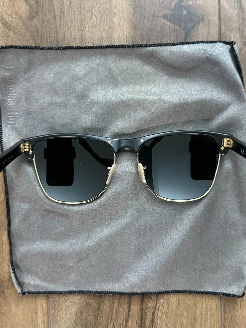 Ray-Ban Black and Gold Clubmaster Style Sunglasses with Case